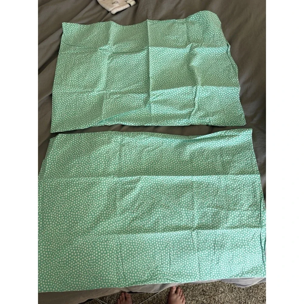 Pottery Barn Dorm Full Sheet Set Pool Damask W/ Aqua Dots Duvet And Shams